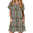 thumbnail image 1 of WaiiMak Robe T-Shirt Décontractée à Col Rond pour Femmes, Manches Courtes Plissées, Tunique Ample avec Poches, Imprimé, 1 of 5
