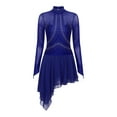 thumbnail image 3 of Kaerm Sheer Mesh Long Sleeve Figure Ice Skating Dress Irregular Hem Lyrical Dance Dresses for Women Navy Blue XXL, 3 of 7