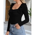 thumbnail image 3 of YOUI-GIFTS Womens Square Neck Ruffle Strap Ribbed Sleeveless Tank Tops Long Sleeve Bodysuits, 3 of 5