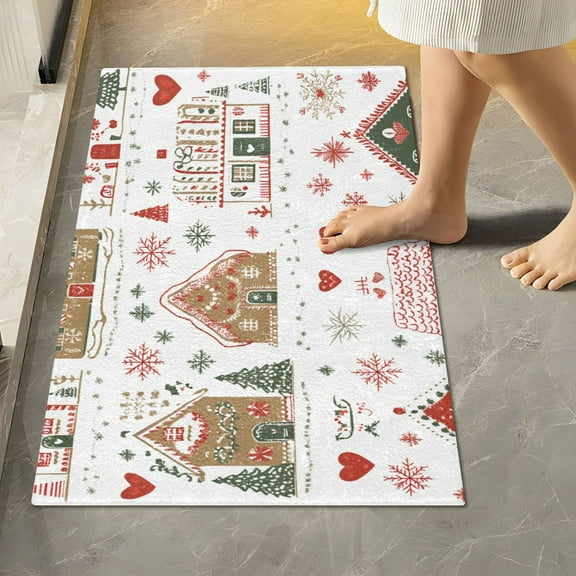 Yayeee Bath Rug for Bathroom Floor Non Slip Rectangle Fluffy Soft Absorbent Mat, 16"x24", Red Nordic Christmas House