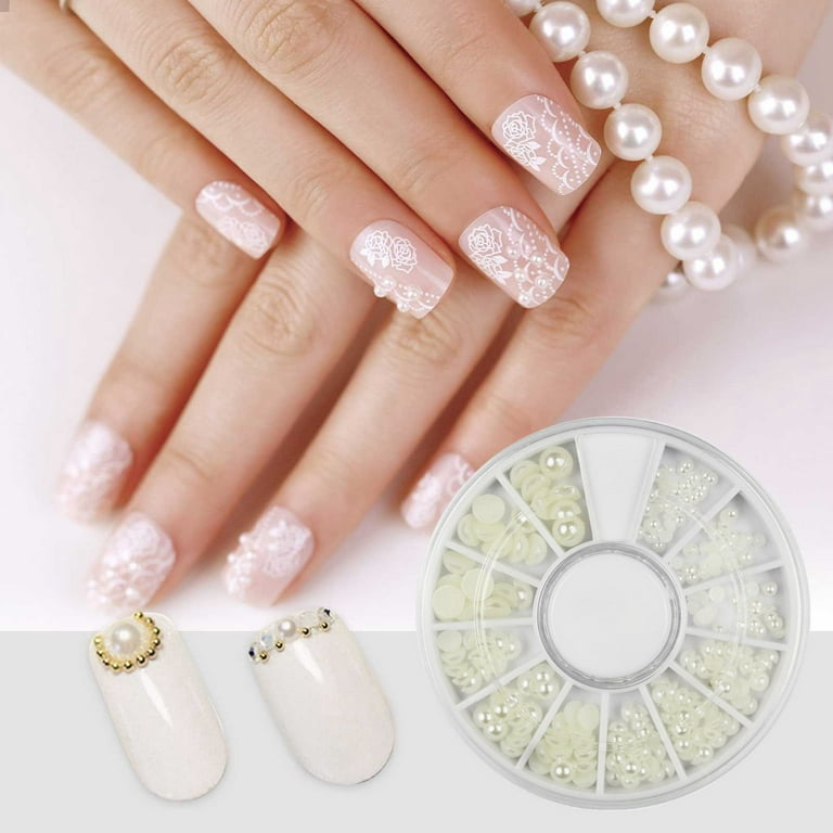 Nkoogh Sugar Nails Glitter White Pearl Stone Different Size Wheel Rhinestones Beads, Size: One size, Green