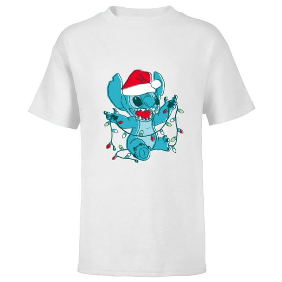 Disney Lilo & Stitch Santa 626 Christmas Lights - Short Sleeve T-Shirt for Kids - Customized-White