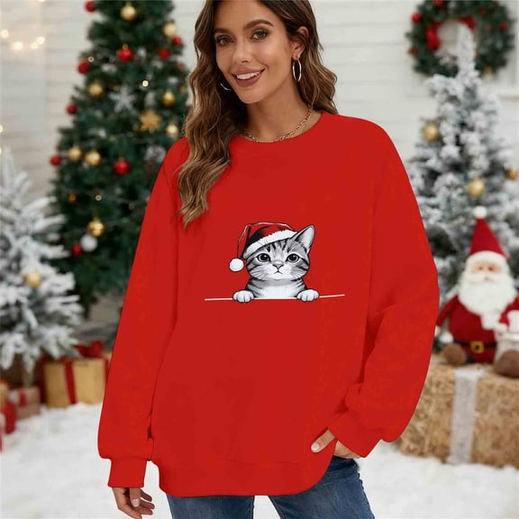 EchfiProm Womens Merry Christmas Sweatshirts Funny Crewneck Sweatshirt Pullover Hoodless Xmas Light Up Tops for Women