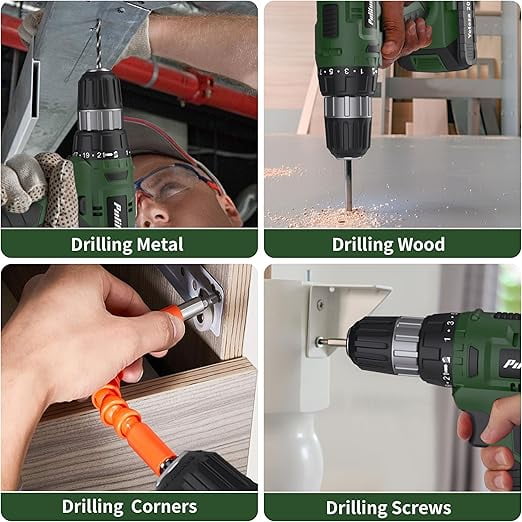 Cordless Drill Set, 20V Lithium-Ion Power Drill Kit with Battery and Charger, 3/8-Inch Keyless Chuck, 22 Torque Settings, Variable Speed, Includes 60 Drill Bits and Sockets for Home DIY Projects