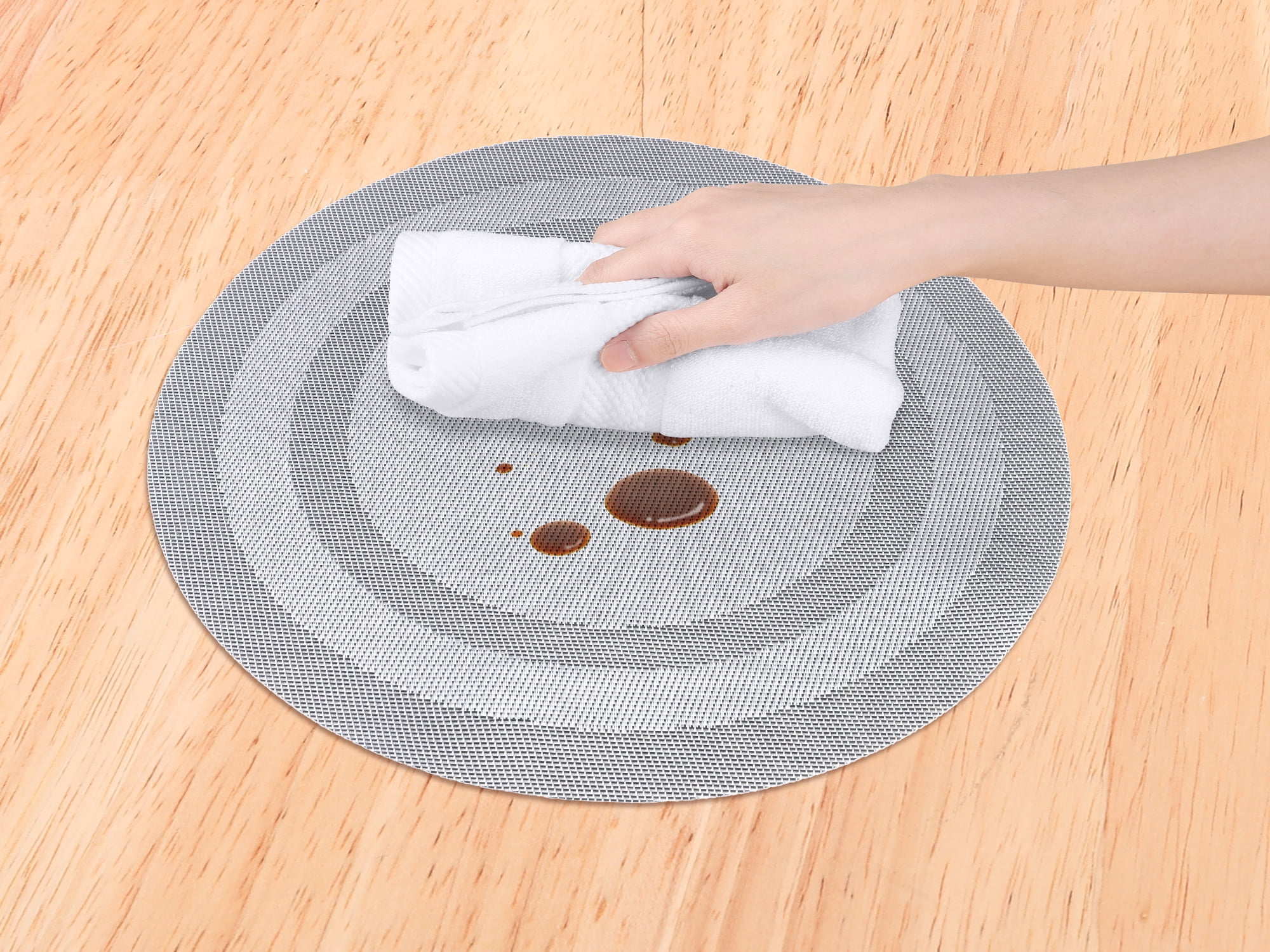 Unique Bargains Set of 6 Round Placemats for Kitchen Dining Table Decor Gray