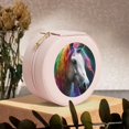 thumbnail image 6 of Yiaed Colorful Haired White Horse Print Travel Jewelry Case Bridesmaid Gift Boxes Jewelry Travel Organizer Small Round Jewelry Box Mini Storage-Pink, 6 of 7