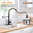 thumbnail image 3 of Grifo de cocina OWOFAN de acero inoxidable negro con pulverizador desplegable, 3 of 9