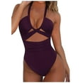 thumbnail image 2 of GZWYHT Bathing Suit for Women One Piece Swimsuit Women Women's Solid Swimsuit Slimming High Cut Bathing Suit Bikini Swimwear Plus Size Swimsuit for Women Swimsuits for Curvy Women Wine L, 2 of 9