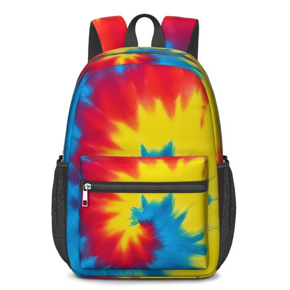 Red and Green Tie Dye Pattern 17" School Backpacks for Teens,Waterproof Oxford Fabric,S-Shape Padded Straps for School,Travel,Hiking,Camping
