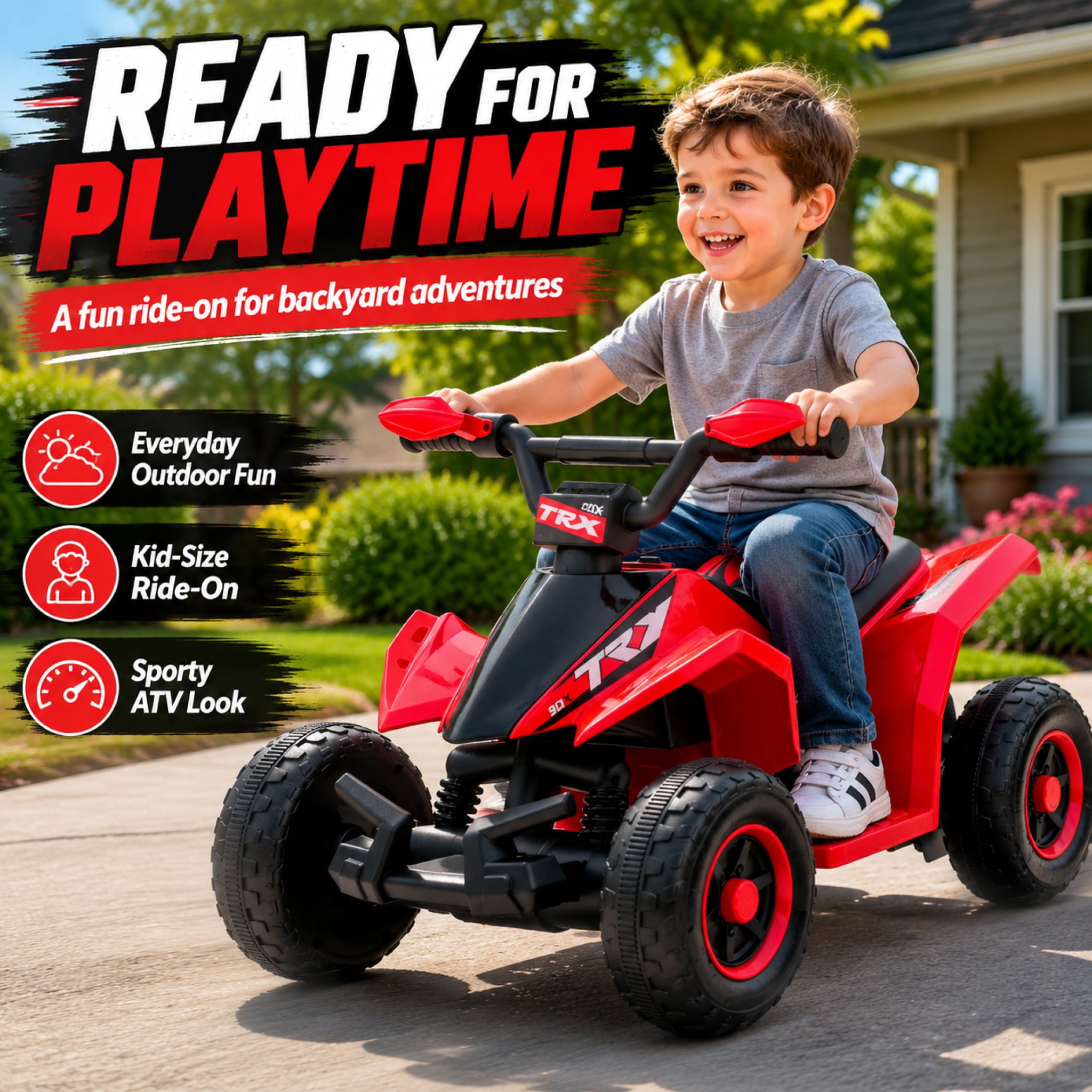 FUPOJH 6V Kids Electric Ride on Car,4 Wheeler ATV Quad for Kids 3-6,Indoor/Outdoor,Lights & Music,Red
