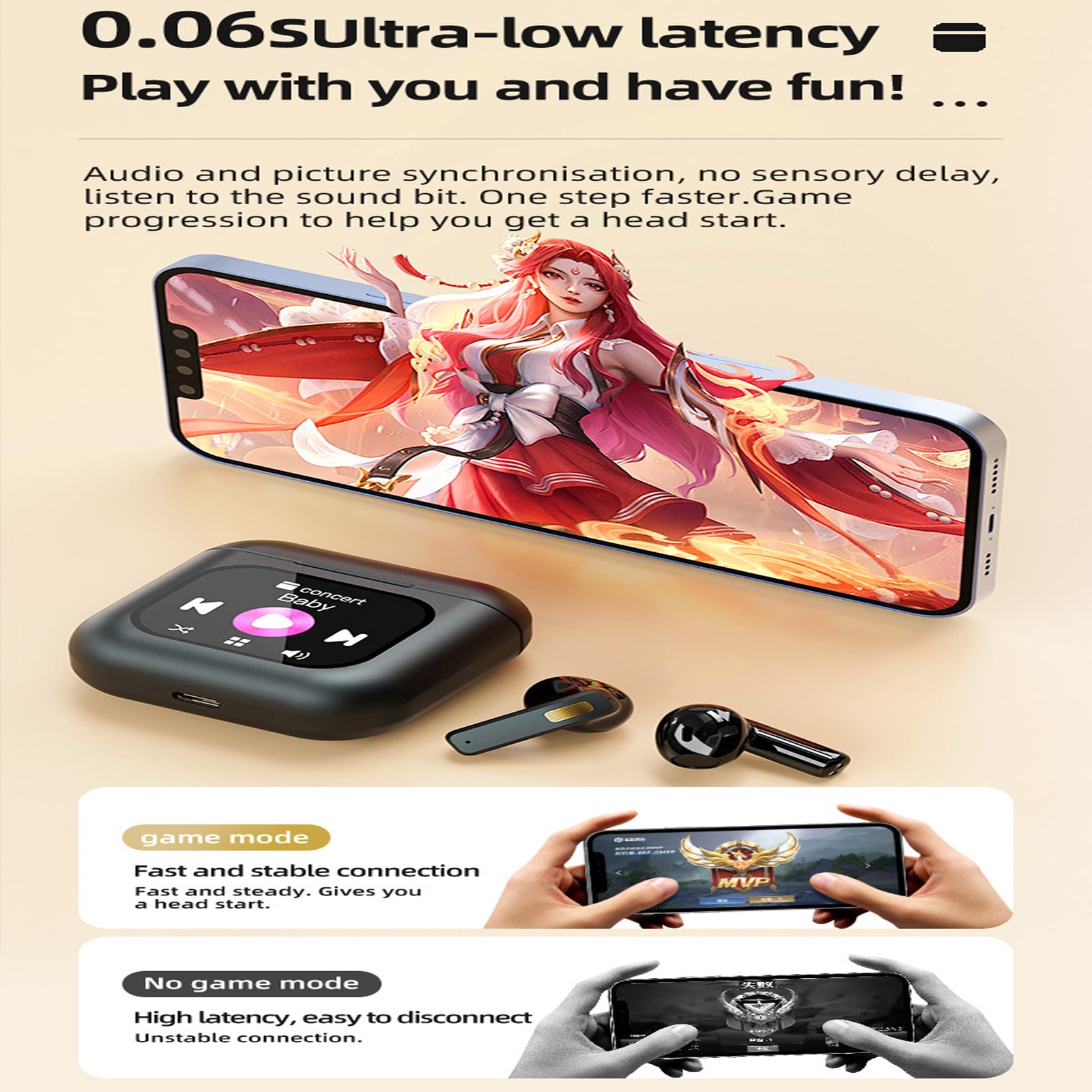 2.01" Touch Screen Wireless Bluetooth Earbuds with 8G Memory, 30H Playtime Deep Bass Bluetooth Headphones with 4 ENC Mic, Waterproof Wireless Earphones for Tablet Laptop Android/iOS Phones(Black)