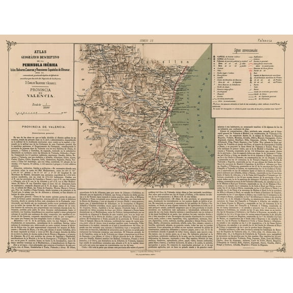 Historic Map - Valencia Province Spain - Valverde 1880 - Vintage Wall Art