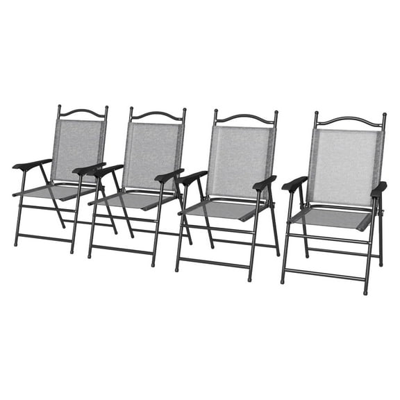 COCOKUN Camping Chairs Set of 4, Portable Folding Gray Mesh Chairs with Armrests for Outdoor Lawn Comfort & Easy Transport