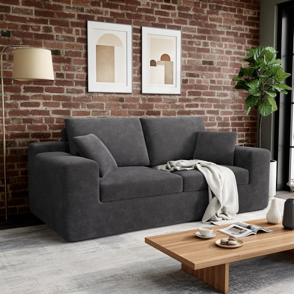 78" Loveseat Sofa in a Box, Cloud Boneless Couch with Comfy Deep Seat, No Assembly Required, Modern Upholstered Corduroy Sofa for Living Room, Apartment, Home Office, Dark Grey