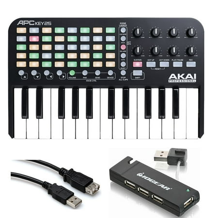Akai Ram Upgrade - Akai Professional APC KEY 25 Keyboard Controller with USB Hub + Extension Cable