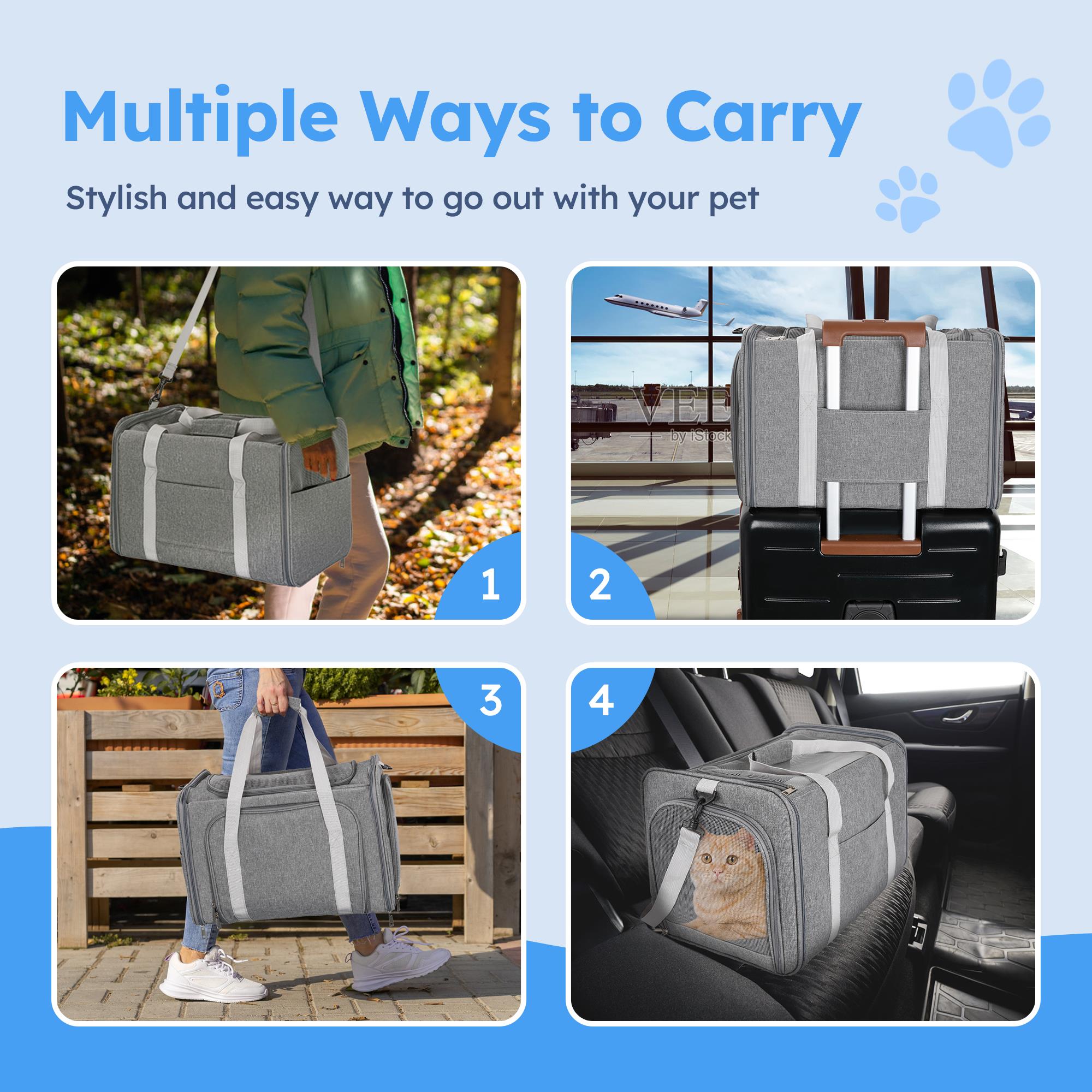 Monasem Portable Cat Carrier, Soft-Sided, Gray photo 7
