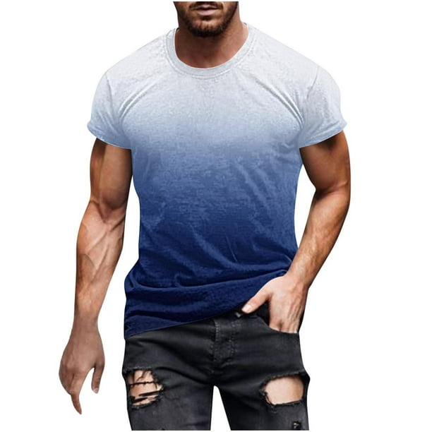Camisetas de Manga Larga para Hombres Imprimir Camiseta de Cuello Redondo, Top de Manga Corta Casual para la Primavera Y el Verano