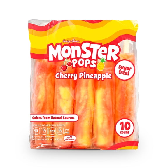 Budget Saver Monster Pops, Sugar Free Cherry Pineapple, 10 Count, Frozen Popsicles