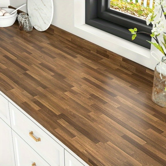 LOVEVER Kitchen Wallpaper Shiplap Peel and Stick Countertop Contact Paper Butcher Block Brown Wood Wallpaper Wood Grain Self Adhesive Wallpapers 15.75x78 in Vinyl Wrap Table Door Cabinet