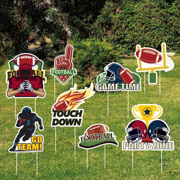 8pcs Football yard Sign with 16 Stakes Rugby Party Lawn Decorations Waterproof Sign Outdoor Lawn Decorative Sign Plastic 30x30cm (approx.) Modern Football Theme Garden Decor
