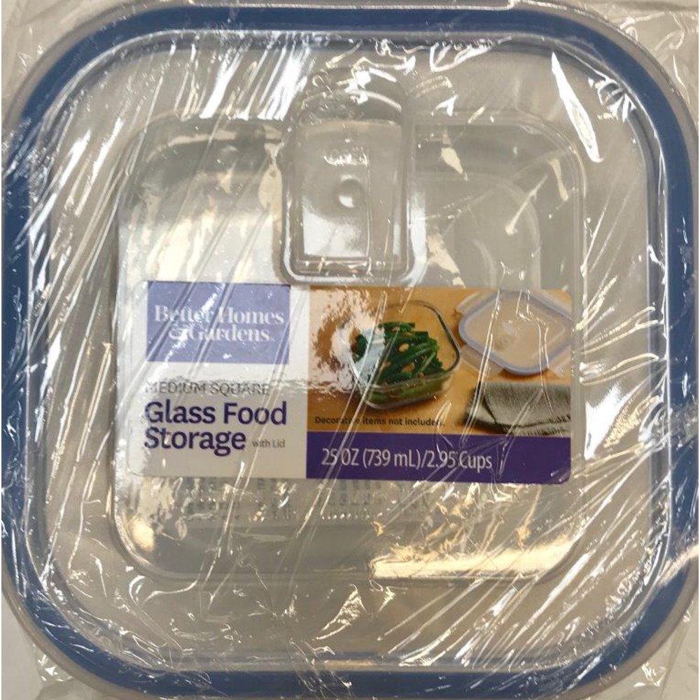 Better Homes & Gardens Square Food Storage Container with Lid, Glass