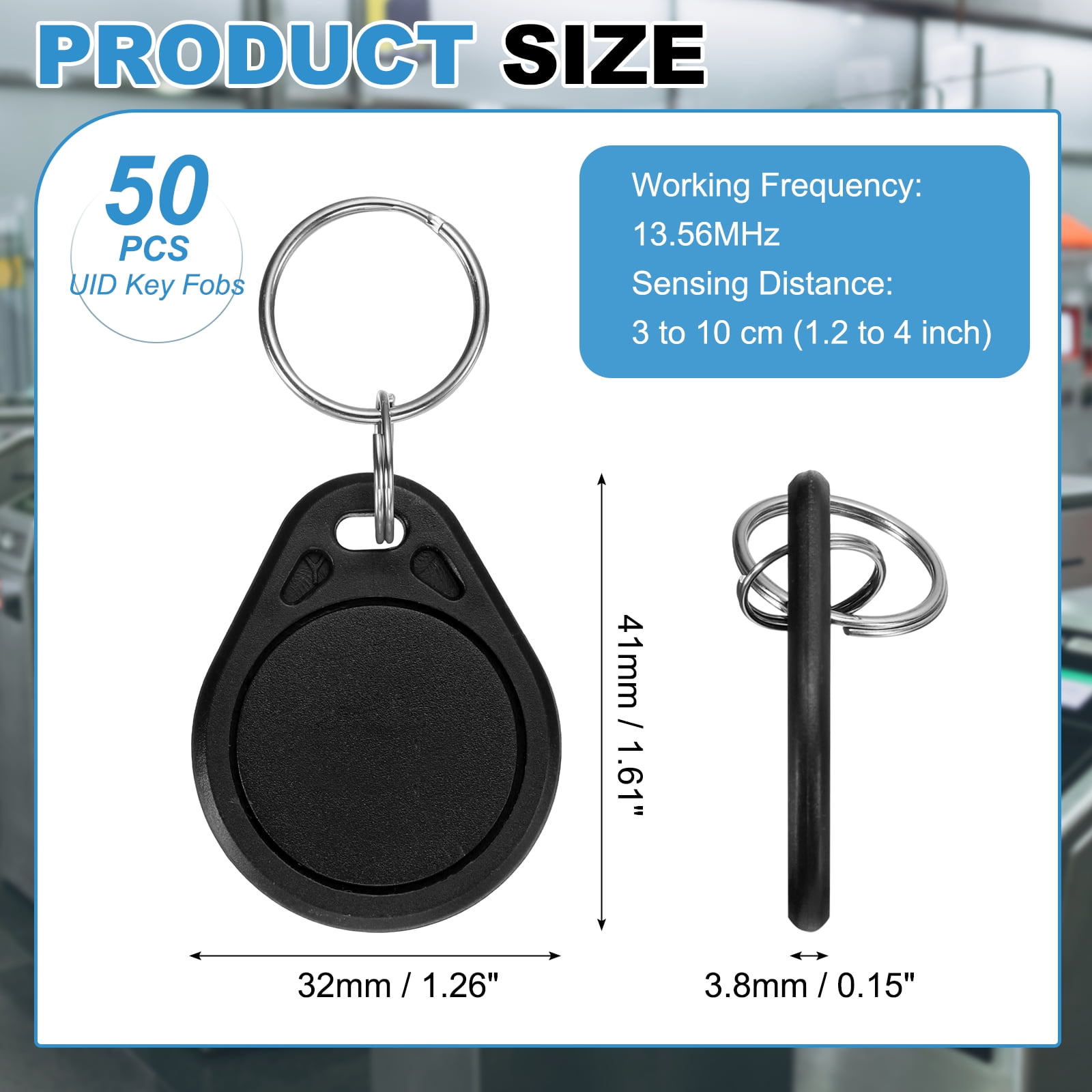 Uxcell 50 Pcs 13.56MHz UID Writable Rewritable Smart Key Fobs for Access, Black