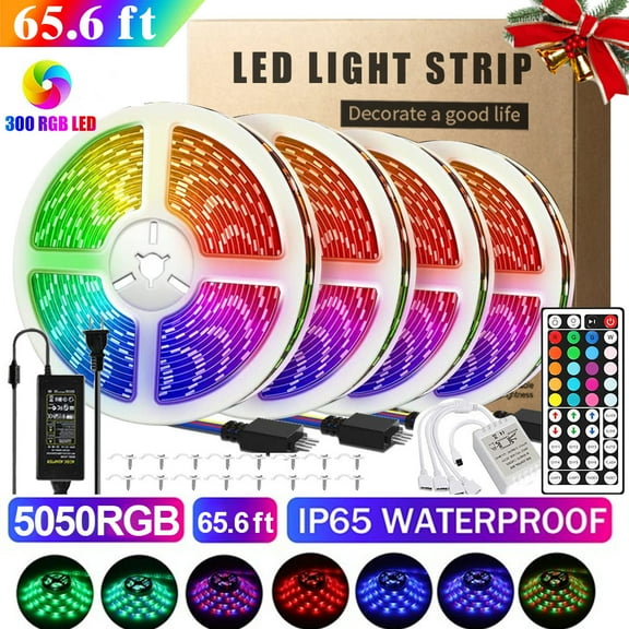 65.6ft Led Strip Lights RGB LED Lights for Bedroom 600 LEDs 5050 Color Changing with 44keys Remote Control Decoration for Bedroom