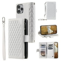 Feishell Crossbody Wallet Phone Case for Apple iPhone 13 Pro Max,Luxury PU Leather Magnetic Buckle Zipper Pocket Card Slots Flip Stand Protective Cover with Hand Strap & Shoulder Strap,White