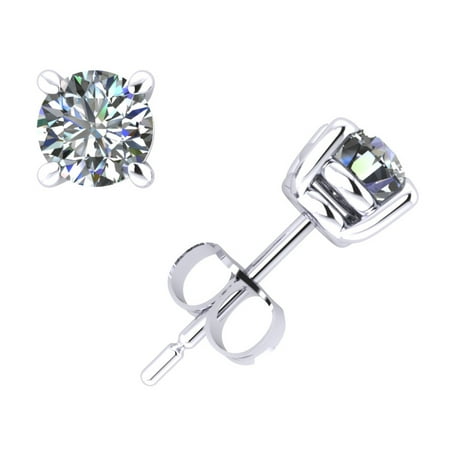 - 0.50Ct Round Cut Diamond Basket Solitaire Stud Earrings 14k White Gold Prong Set G SI1