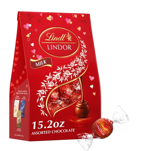 Lindt LINDOR Valentine's Day Milk Chocolate Candy Truffles, 15.2 oz. Bag