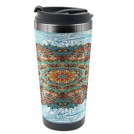 

Mandala Travel Mug Oriental Ornament Steel Thermal Cup 16 oz by Ambesonne