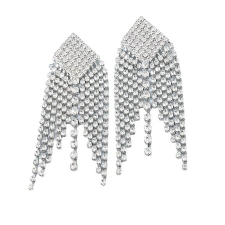 

Alloy Long Tassel Chandelier Crystal Dangle Earrings Bridal Banquet Wedding Jewelry Geometric Earrings Gift for Women or Girls