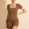 thumbnail image 4 of AherBiu Yoga Bodysuits for Women Ribbed Stretchy Short Sleeve Square Neck Workout Short Rompers Jumpsuits, 4 of 7