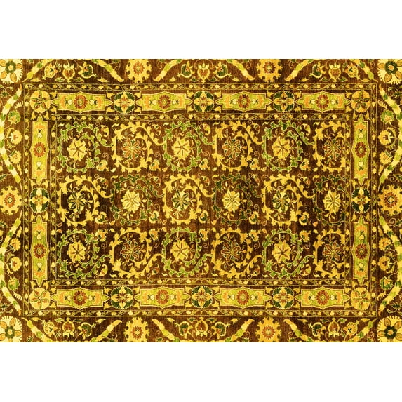 Ahgly Company Indoor Rectangle Oriental Yellow Traditional Area Rugs, 7' x 9'