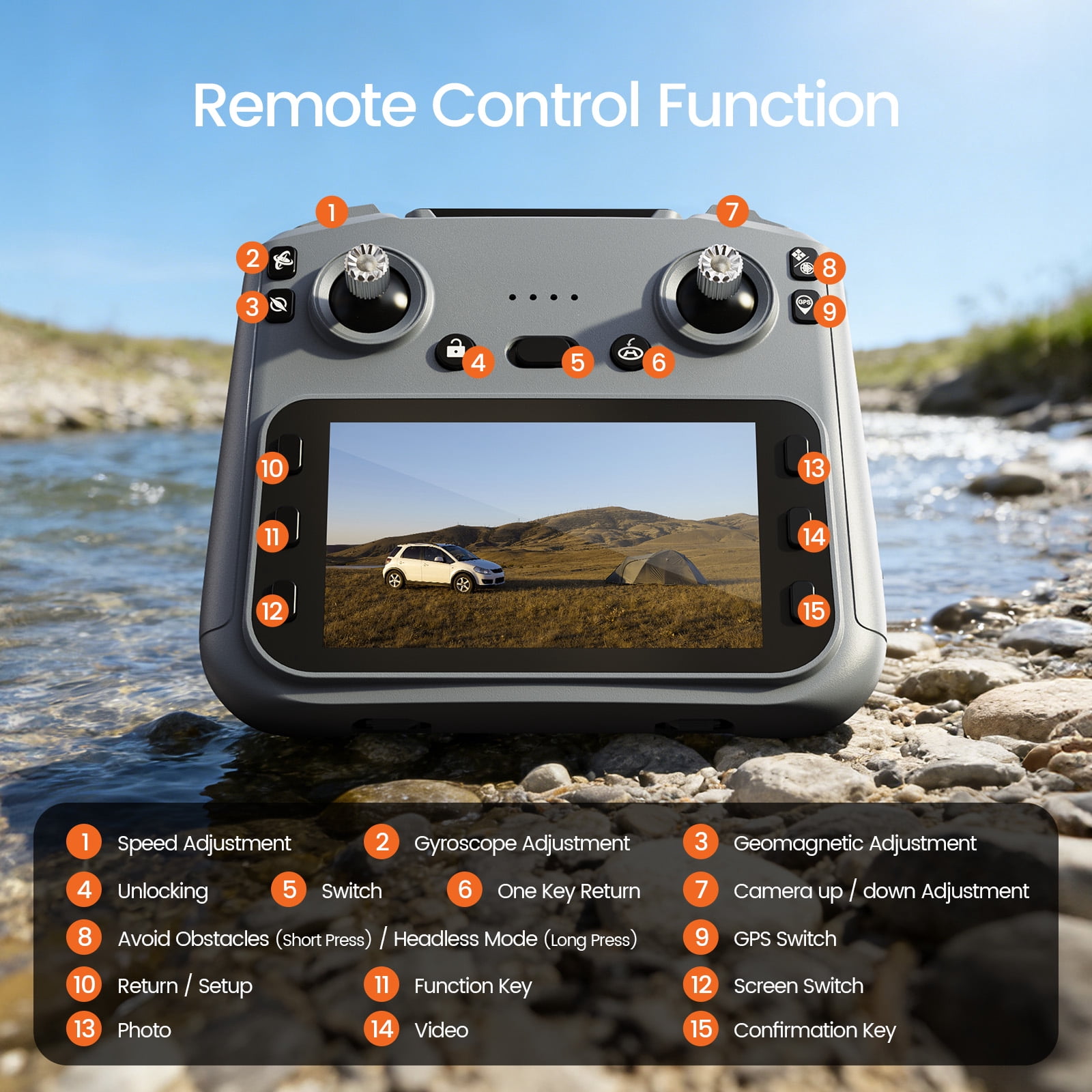 Foldable Drone Built-in LCD Screen on Remote, Wefone L106 GPS Drones with Camera for Adults 4K, Lightweight, Under 249g, 2 Batteries, Gray