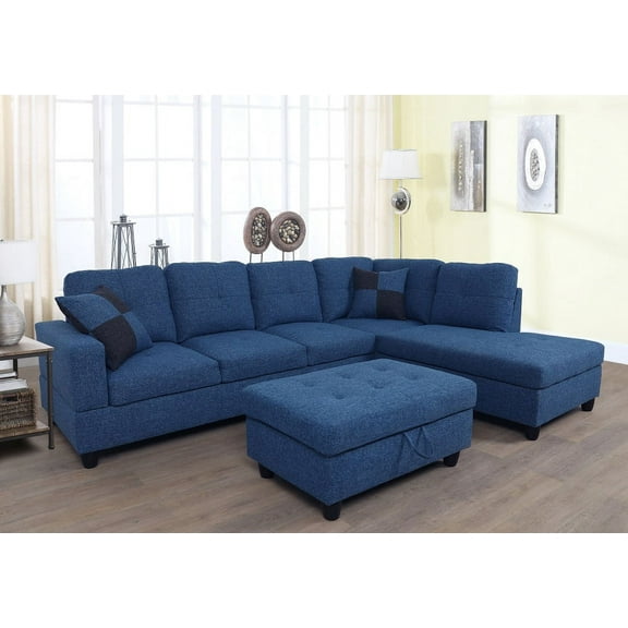 PonLiving Furniture L-Shape Sectional Sofa Couch Set, Morden Fabric Couch Set, with Right Hand Chaise Lounge, 2 Toss Pillows Included