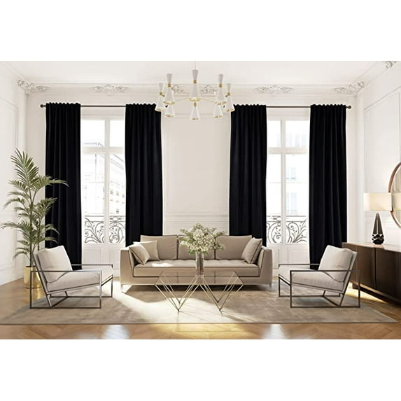 3S Brother's Extra Long Solid Luxury Matte Velvet Soft Curtain Onyx Single Panel Hanging Back Tap & Rod Pocket Home Décor 5-25 Feet Custom Made Curtains -Made in Turkey Each(52"x252")