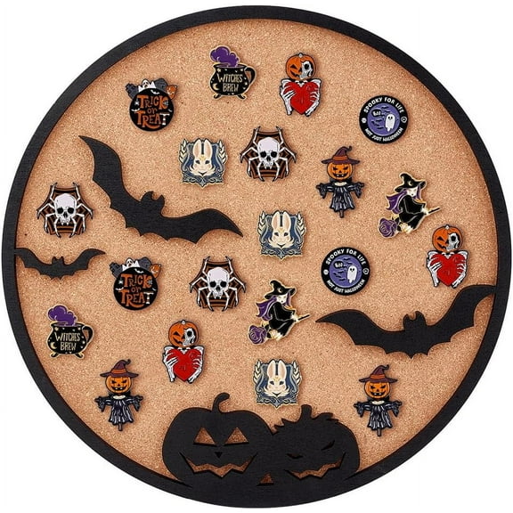 1 pc Round Cork Boards Bats and Pumpkins Pin Display Board 11.8x0.7inch Bulletin Board Brooch Jewelry Display Cork Tray for Brooch Pin Storage Decor