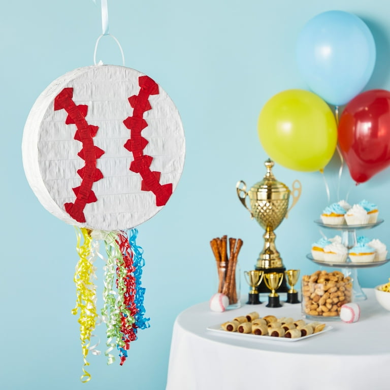 Small Pull String Baseball Pinata for Boys Birthday Party, 12.75 x 3 In 