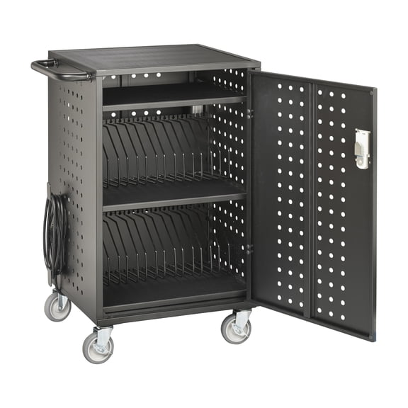ECR4Kids 30-Bay Media Charging Cart for Classroom Storage, Technology Trolley, Black