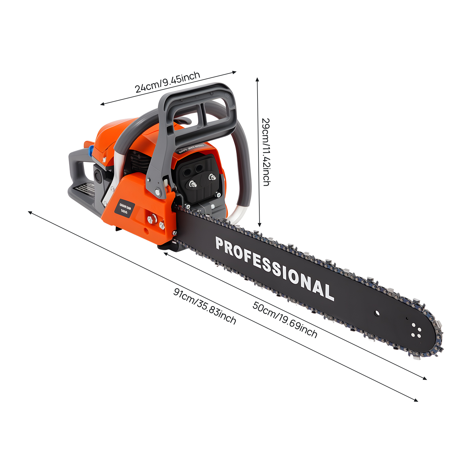 22 Inch Gas Powered Chain Saw, 2.4KW 52CC Gasoline Chainsaws with Bar Cover, 2-Cycle Power Chain Saw for Wood Cutting and Tree Pruning