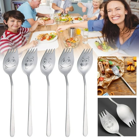 

Spoons Set 6 Pieces Silver Stainless Steel Happy Face Funny Facial Expression Engraved Good For 7.72 Inch Flatware Reusable Long Handles Metal Set