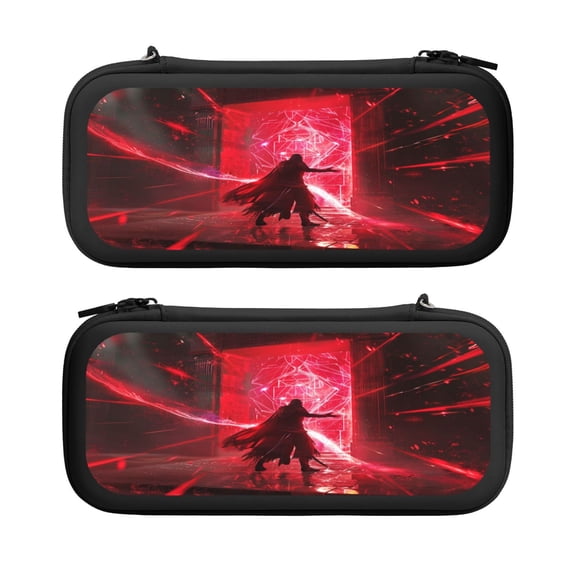 Red Magic, Carrying Case For Nintendo Switch & OLED Version, Eva Lightweight Shockproof Protective Pouch Case for Game Console & Accessories with 10 Game Card Slot & Wristband, Black