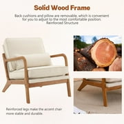 Accent Chairs, Single Linen Lounge Reading Armchair with Solid Wood Frame, Mid Century Modern Easy Assembly Arm Chairs for Living Room-Beige