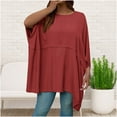 thumbnail image 4 of aidice Plus Size Womens Shirts Casual Round Neck Batwing Sleeve Comfy Irregularly Oversize Tee Shirts, 4 of 8