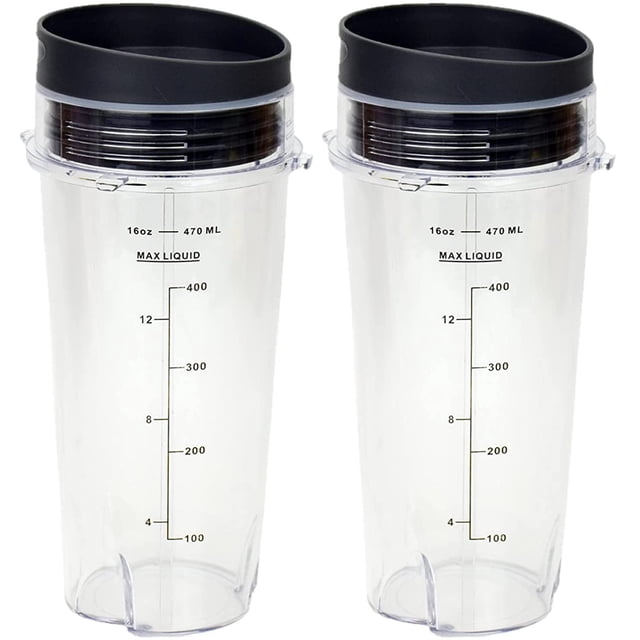 Bidihome Ninja Blender Cups Single Serve 16-Ounce Cup Set with 2 Sip Lids for BL770 BL780 BL660 Professional Blender (Pack of 2)