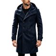thumbnail image 2 of Men's Hooded Double Breasted Wool Blend Coat Mid-Length Windproof Overcoat Casual Winter Warm Trench Coat With Pockets Navy XL, 2 of 5