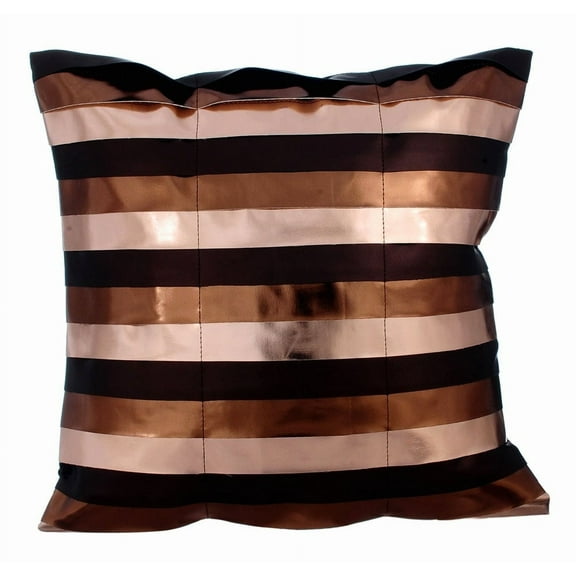 Decorative Pillow Covers With Zippers, Decorative Copper Throw Pillows For Couch 16x16 inch (40x40 cm), Faux Leather Designer Pillow Covers, Striped, Modern Throw - Omg Its Copper