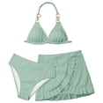 thumbnail image 6 of Staki Bathing Suits for Teenagers Girl's 3 Piece Swimsuits Floral High Waisted Bikini Bathing Suit with Mesh Coverups Skirt 7Y 8Y 9Y(Green,5-6 Years), 6 of 9
