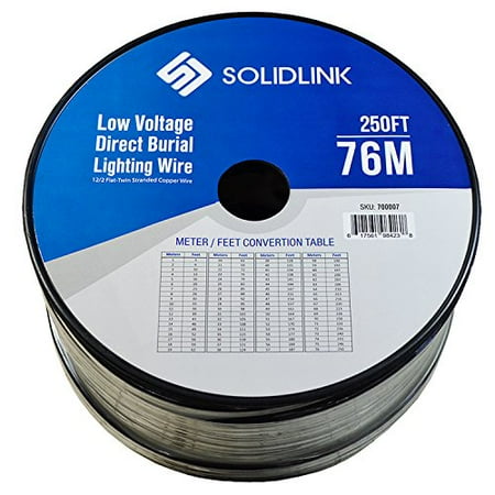 Burial Wire - SolidLink 250ft (76M) Low Voltage 12/2 Direct Burial Bare COPPER Lighting Wire Parallel Flat-Twin Cable For Landscape Lights